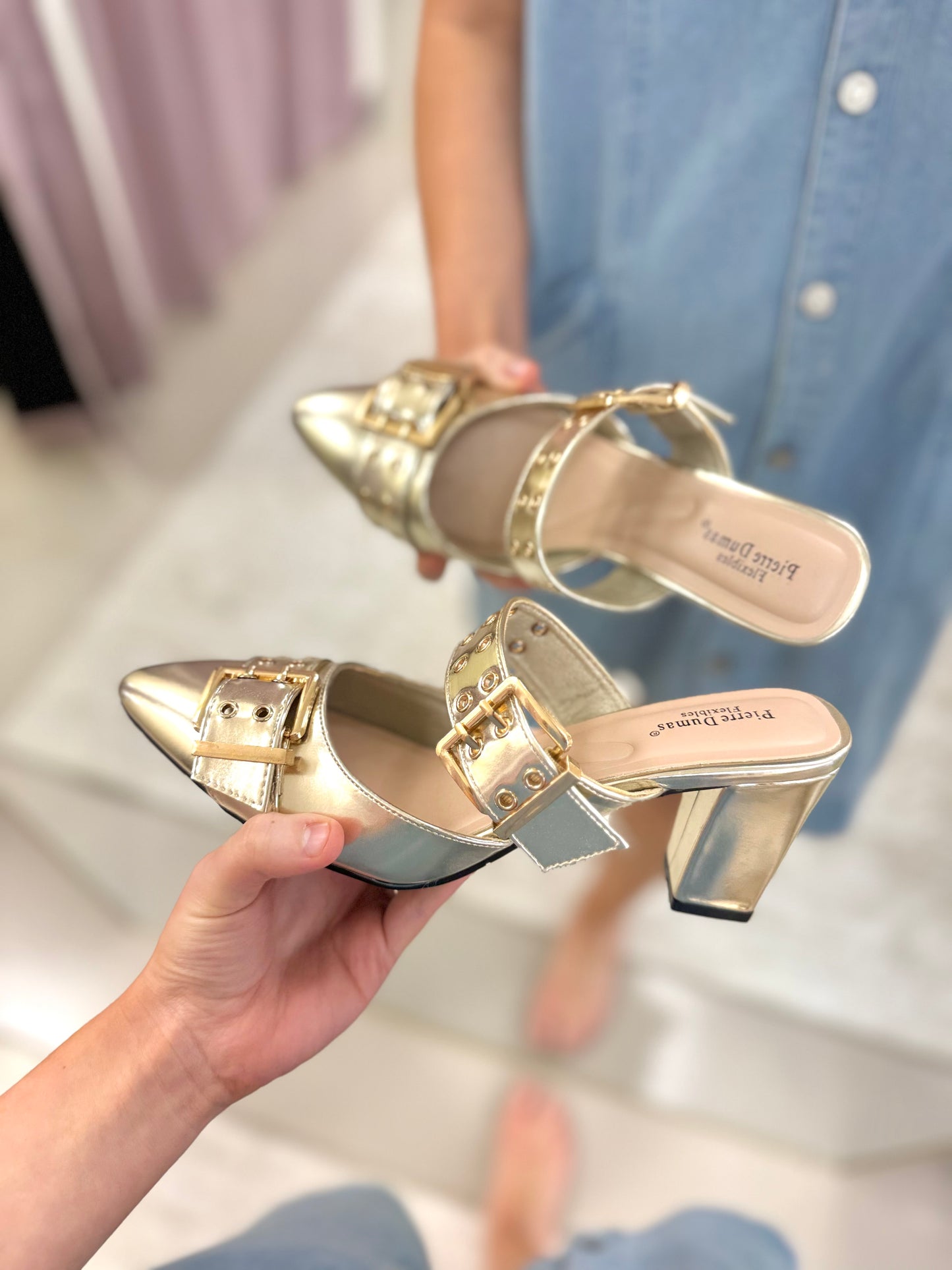 Double Strap Gold Heels
