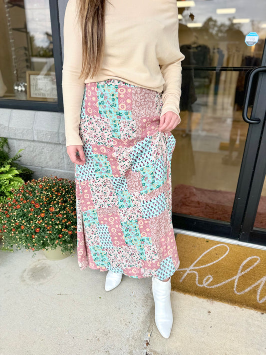 Floral Patchwork Maxi Skirt