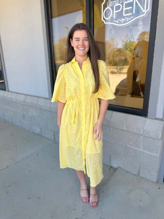 Button Up Eyelet Midi Dress