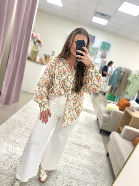 Floral Mix Button Down Top
