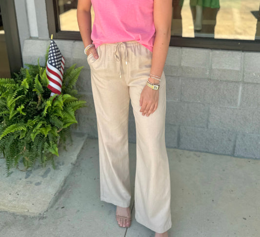 Beige Straight Linen Pants