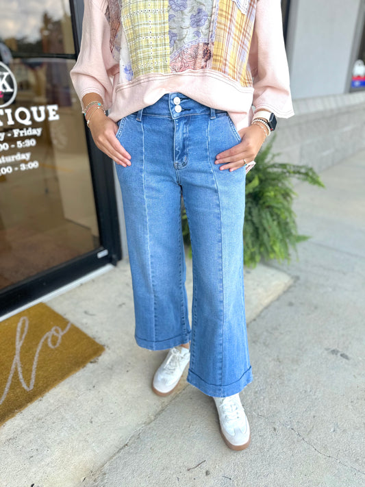 High Rise Seamed Wide Leg Jean