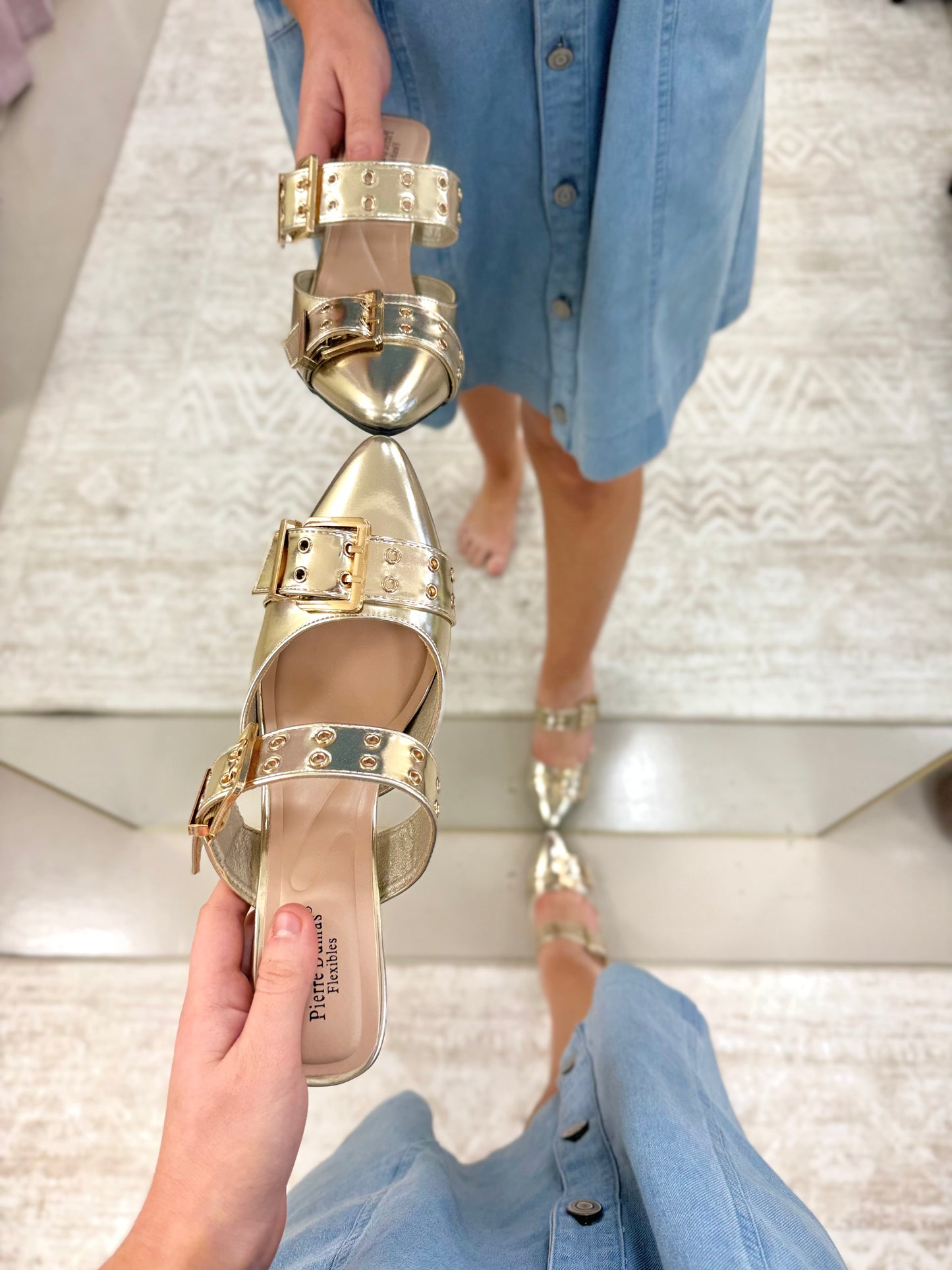 Double Strap Gold Heels