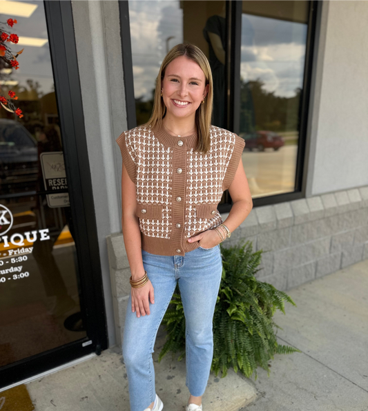 Woven Knit Button Up Top