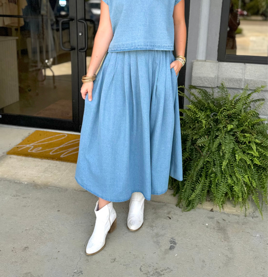 Denim Tiered Maxi Skirt