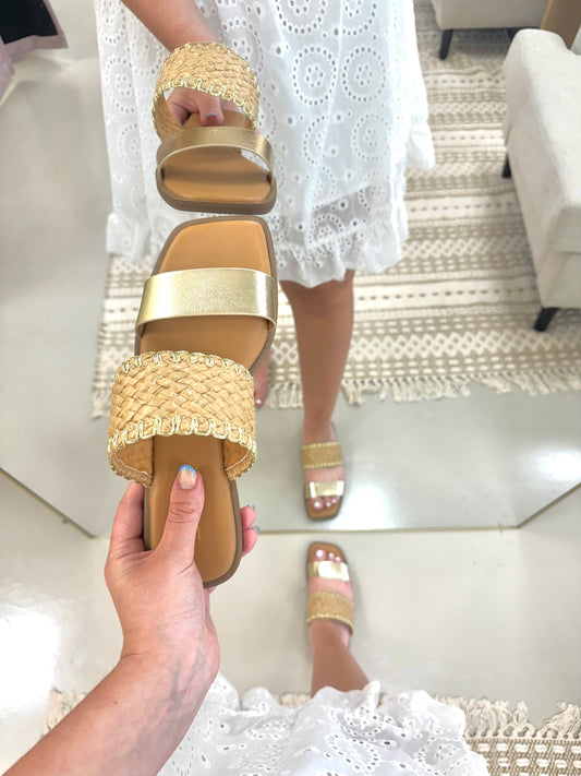 Double Strap Gold Sandal