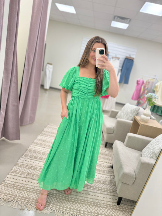 Kelly Green Embroidered Dress